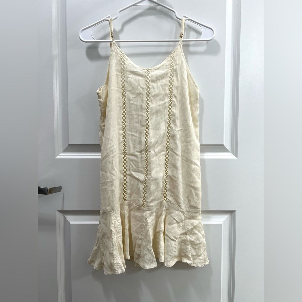 The Hanger Ivory Crochet-Detail Slip Mini Dress Size S